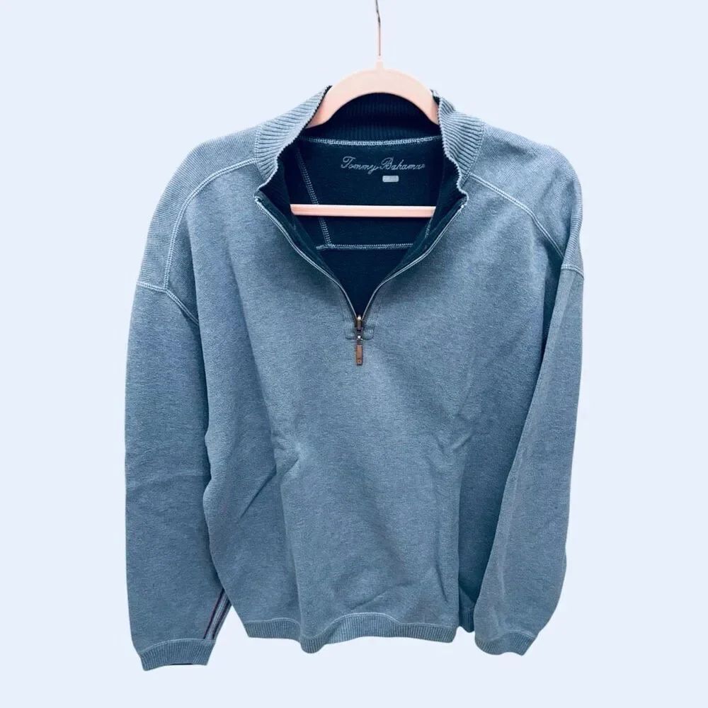 Tommy Bahama Flip Side Sweater Mens L Reversible Quarter Zip Ribbed Pullover